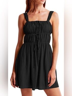 Abercrombie & Fitch Black Smocked Mini Dress in Black ~ Medium Petite
